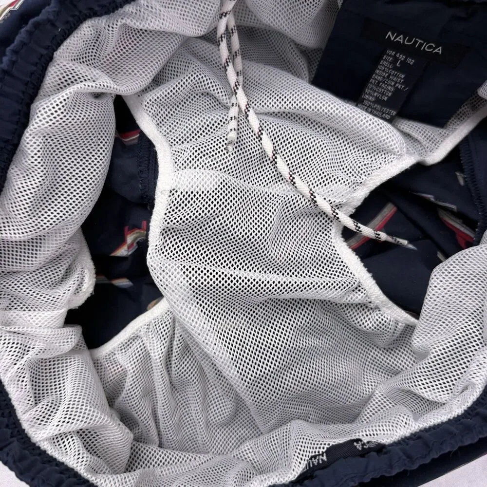 NEW Nautica Swim Trunk Shorts Men Large Navy Blue Sail Boats Liner Beach